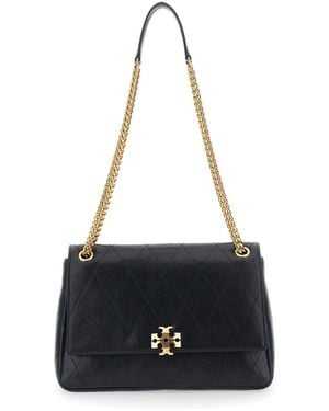 Tory Burch Crossbody Bag Charlie Quilted Leather Cow Shoulder - Blue