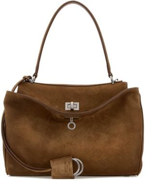 Balenciaga Camel Suede Small Rodeo Handbag - Brown