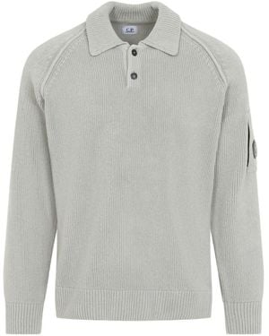 C.P. Company Chenille Cotton Lens Polo Jumper - Grey