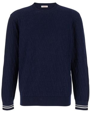 Valentino Jacquard Crewneck Sweater Cotton Tops - Blue