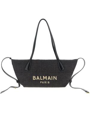 Balmain Shooping Track-Small Rafia Polyamide Tote Bag - Black