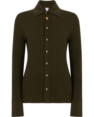 Bottega Veneta Ribbed Silk-Cashmere Top Shirt - Green