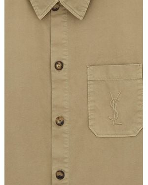 Saint Laurent Oversized Cotton Shirt With Logo - Natural