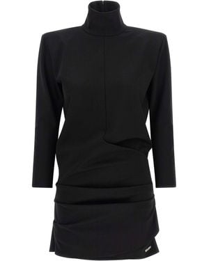 The Attico Structured-Shoulder Mini Dress - Black