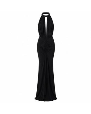 Amazuìn Glenn Stretch Jersey Long Halter-Neck Dress With Leather Collar - Black