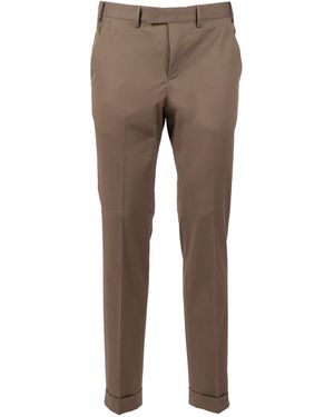 PT01 Master, Flat Front, Diagonal Pockets, Flap Back Turn-Up Cotton Elastane Pant - Grey