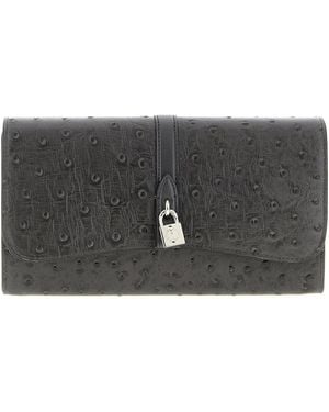 Stella McCartney Ostrich-Embossed Faux Leather Wallet - Gray
