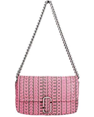 Marc Jacobs Neon The Monogram Leather J Mini Shoulder Bag Crossbody - Pink