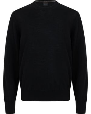BOSS Crew Neck Jumper Virgin Wool Sweatshirts - Black