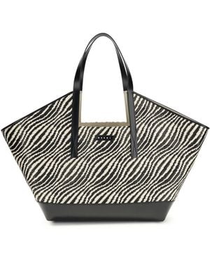 Marni Raffia Effect Fabric Tote Bag Polyamide; Polyester Shoulder - Black