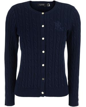 Ralph Lauren Crew Neck Cardigan Cable Knit Cotton Top - Blue