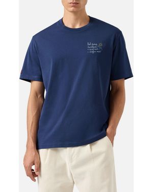 MC2 Saint Barth Arnott Warm Winter Cotton T-Shirt With Bel Temp… Embroidery - Blue