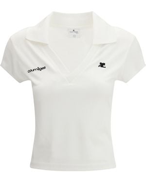 Courreges Cotton Logo Polo Shirts - White
