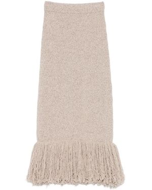 ELY ELY Fringe-Trim Knitted Midi Skirt - Natural