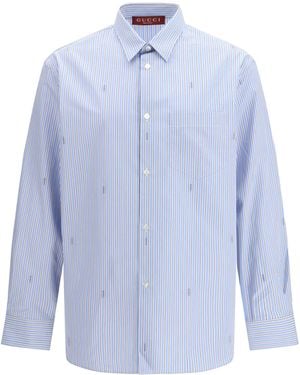 Gucci Striped Cotton Poplin Shirt - Blue