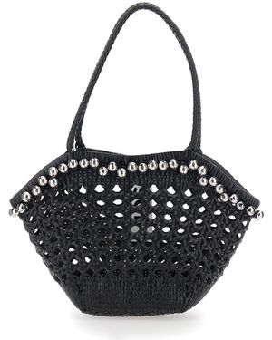 OSOI Shoulder Bag Lip With Rounded Handles And Leather Bead Details - Black