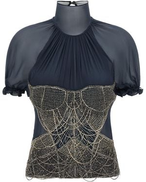The Attico Silk Tank Tops - Blue