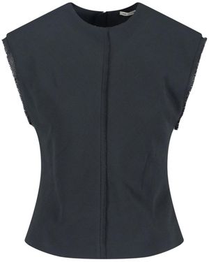 Ami Paris Sleeveless Viscose Top With Curved Hem - Blue