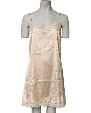 Dolce & Gabbana Chemise Lingerie Silk Blend Lace Trim Dress - Natural