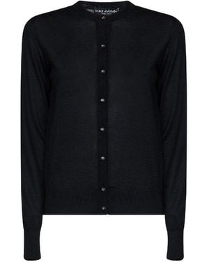 Dolce & Gabbana Cashmere And Silk Knit Cardigan With Logo - Blue