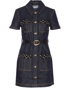 Self-Portrait Denim Crystal Mini Dress - Blue