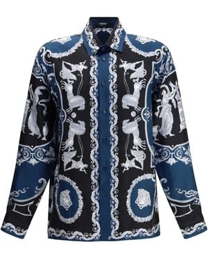 Versace Regular-Fit Printed Silk Twill Shirt - Blue
