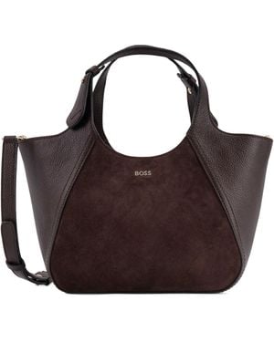 BOSS Suede And Leather Shoulder Bag - Brown