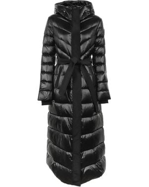 Mackage Long Maxi Quilted Glossy Down Jacket With Hood And Belt - Black