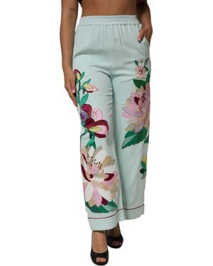 Dolce & Gabbana Floral Garterized Straight Pyjama Trousers Silk Elastane - Green