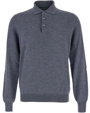 Tagliatore Merinos Polo Manica Lunga - Blue