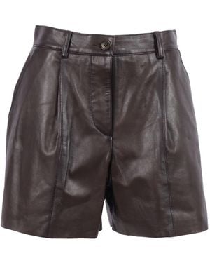 P.A.R.O.S.H. Tailored Lamb Leather Bermuda Shorts With High Waist Design - Gray