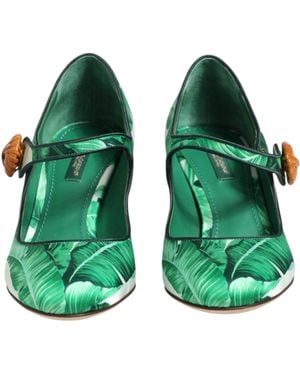 Dolce & Gabbana Silk Mary Janes Leaf Sandals Shoes Se+Vi - Green