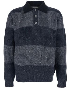 DUNST Polo Shirt With Ribbed Design And Striped Motif - Blue