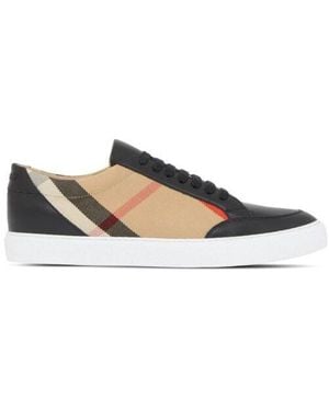 Burberry Arthur Check Panel Leather Sneakers - Black
