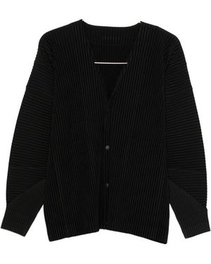 Homme Plissé Issey Miyake Pleated V-Necked Cardigan - Black