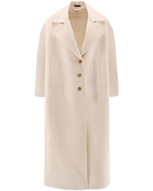 Gucci Wool And Silk Crepe Coat With All-Over Gg Motif - White