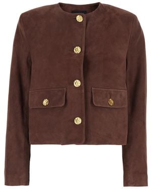 Arma Lorenne Jacket With Round Neck And Applied Pockets On The Front - Brown