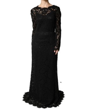 Dolce & Gabbana Black Lace Long Sleeves Cotton Maxi Dress