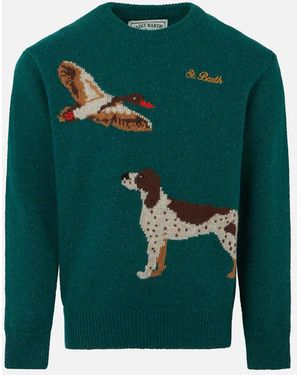 MC2 Saint Barth Boy Crewneck Donegal Jumper With Country Dog Jacquard - Green