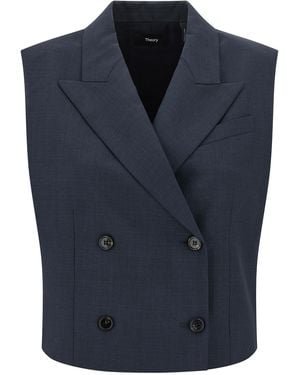 Theory Double-Breasted Vest Polyester Gilet - Blue