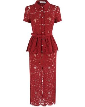 Self-Portrait Lace Peplum Midi Dress - Red