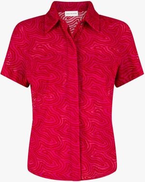 Dries Van Noten Chemise Imprimée Flock Sur Soie Créponne Fuchsia Shirt - Red