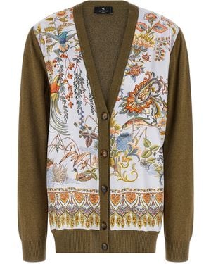 Etro Paisley Silk Insert Cardigan - Green