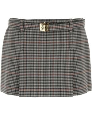 Miu Miu Embroidered Wool Mini Skirt - Black