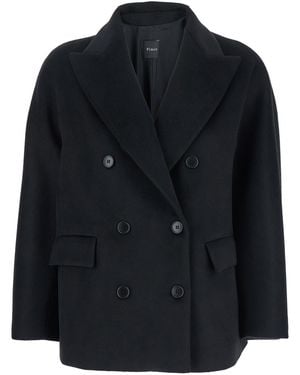 Le Plain Double-Breasted Jacket With Peak Revers - Blue