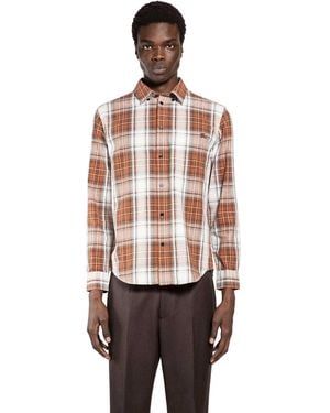 Burberry Roland Grand Check Rust Button-Down Cotton Shirt - Orange
