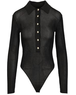 Self-Portrait Viscose Knitted Bodysuit - Black