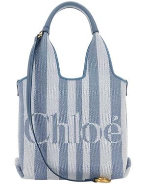 Chloé Embroidered Canvas Chloã Stripy Handbag Borse A Mano - Blue