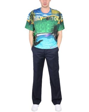 Etro California Print T-Shirt Cotton T-Shirts - Blue