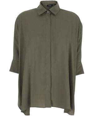 Le Plain Silk Shirt With Classic Collar And Hidden Button Closure On Front Blouses - Green